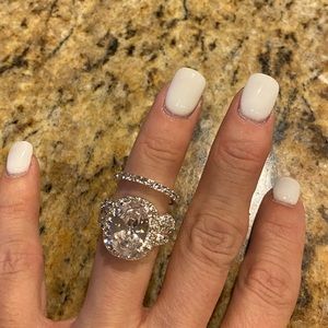 Stunning Oval Shape CZ Center Stone &Eternity Band